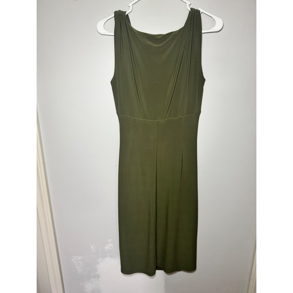 Lauren Ralph Lauren Olive Green Ruched V-Neck Sleeveless Sheath Dress Womens 6 - Picture 5 of 5